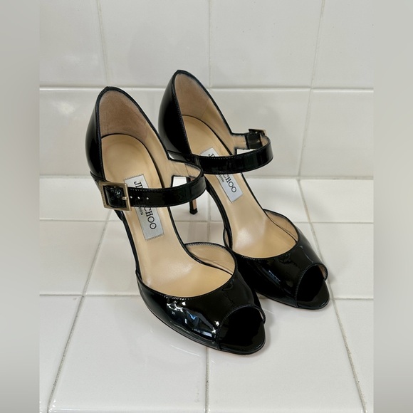Jimmy Choo Shoes - Jimmy Choo Black Patent Leather Peep-Toe Mary Jane Heels